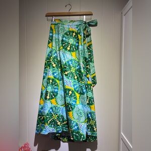 Vintage Penthouse Gallery Catherine Ogust maxi skirt green gold print small med